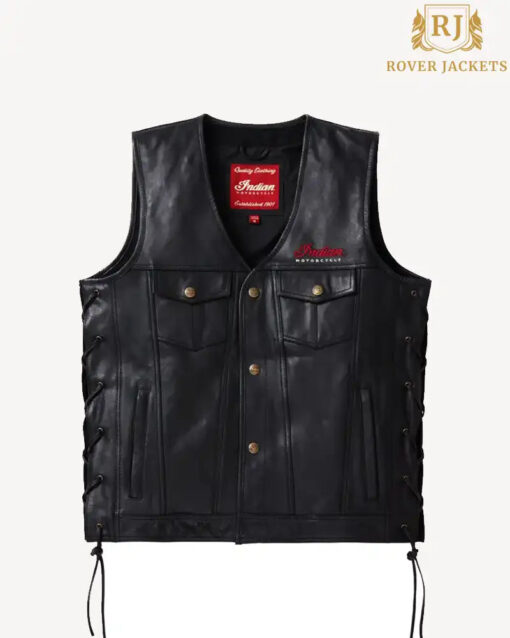 Men's Indian Motorcycle Black Leather Western Vest - Image 2