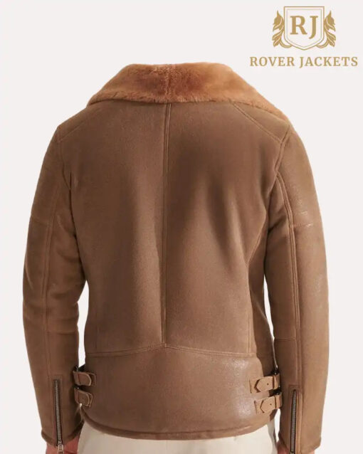 Men's Soft Tan Shearling Leather Jacket - Image 2