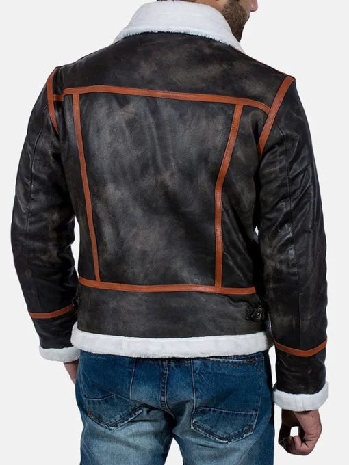 Distressed Brown Shearling Leather Jacket Mens - Image 2