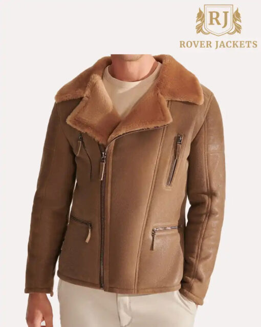 Men's Soft Tan Shearling Leather Jacket