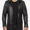 Bristol Men's Black Real Leather Car Coat - 3/4 Length Coat