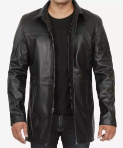 Bristol Men's Black Real Leather Car Coat - 3/4 Length Coat