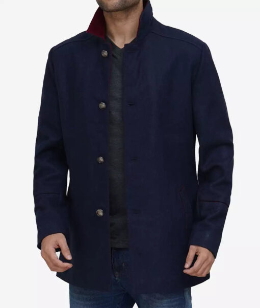 Roy Men's Navy Blue Stylish Fit Wool Car Coat
