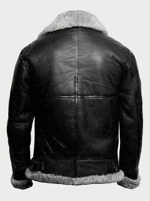B3 Bomber Black Fur Pilot Leather Jacket - Image 2