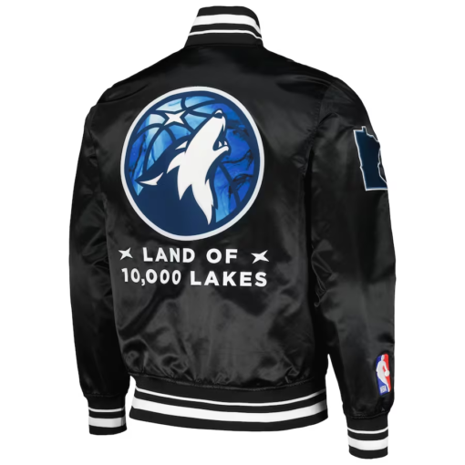 NBA Men's Minnesota Timberwolves Pro Standard Black City Edition Satin Jacket by TJS - Image 2