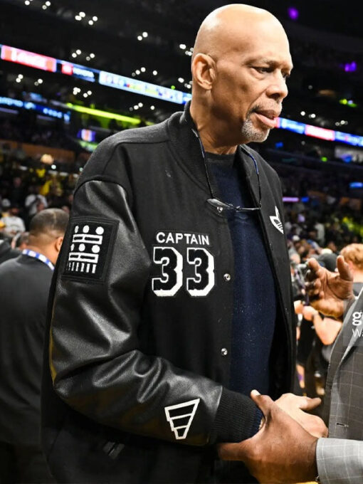 NBA Kareem Abdul-Jabbar Captain 33 Letterman Leather Jacket by TJS - Image 2