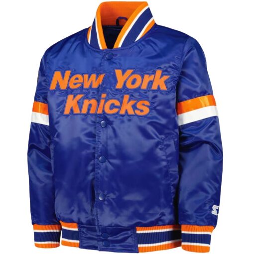 NBA Youth New York Knicks Starter Blue Home Game Varsity Satin Full-Snap Jacket by TJS - Image 3