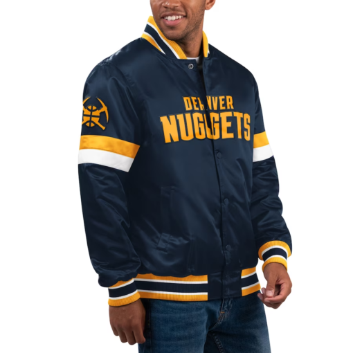 NBA Men's Denver Nuggets Starter Navy Home Game Satin Full-Snap Varsity Jacket by TJS - Image 2