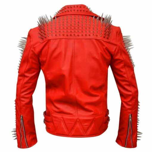 Red Punk Spikes Leather Jacket - Image 2