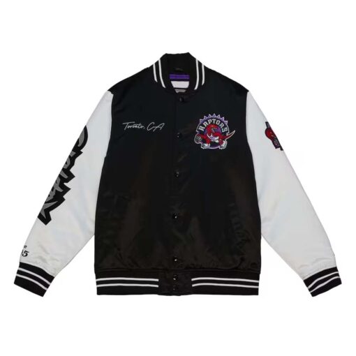 NBA Men's Toronto Raptors Mitchell & Ness Black Team Origins Satin Full-Snap Varsity Jacket by TJS - Image 2