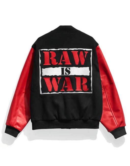 Raw is War Black And Red Varsity Jacket - Image 2
