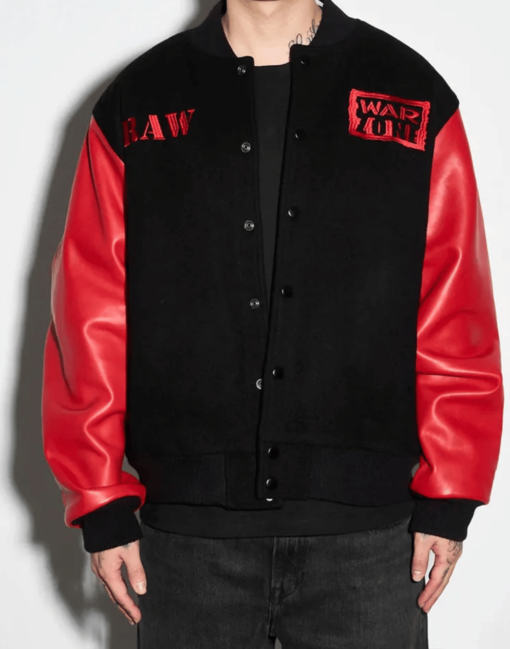 Raw is War Black And Red Varsity Jacket - Image 3