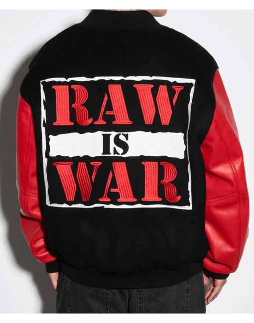 Raw is War Black And Red Varsity Jacket - Image 4