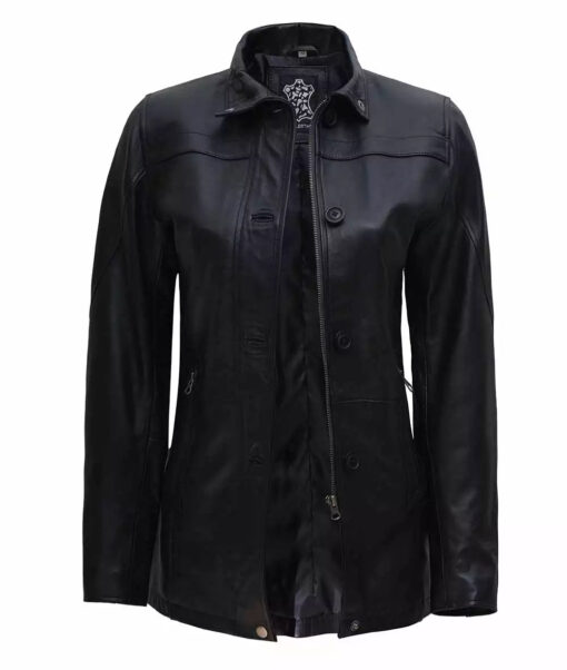 Bristol Women's Black 3/4 Length Leather Car Coat