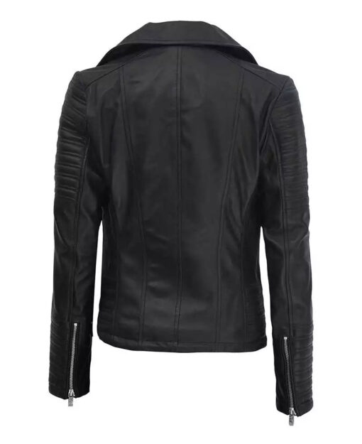 Women's Finest Asymmetrical Black leather Biker Jacket - Image 2