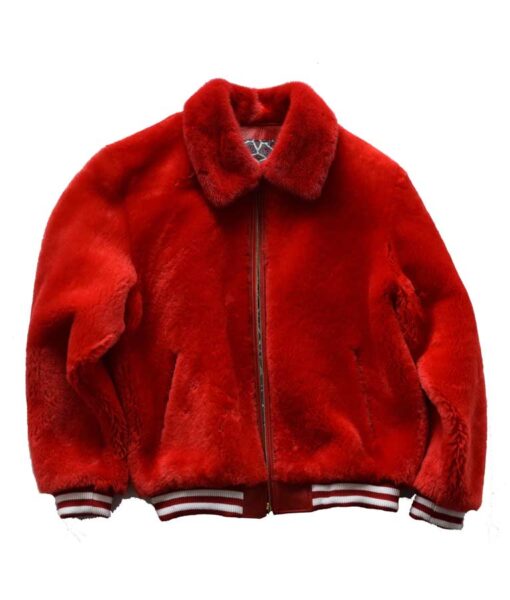 Red Fur Varsity Jacket