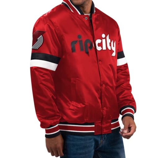NBA Men's Portland Trail Blazers Starter Red Home Game Satin Full-Snap Varsity Jacket by TJS - Image 2