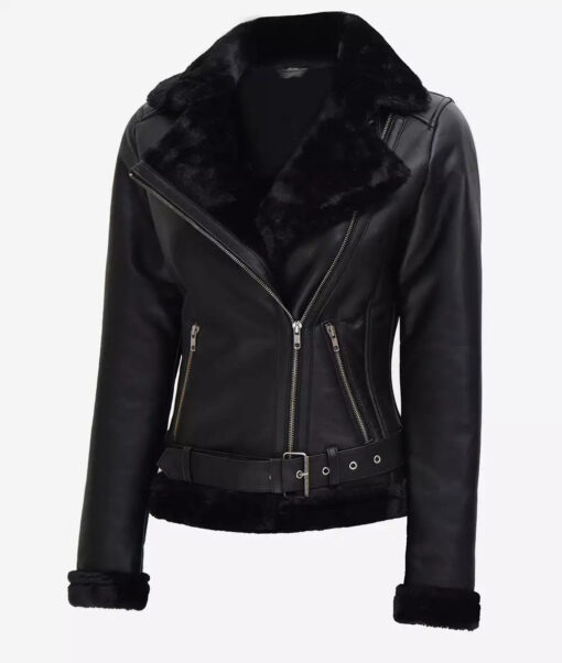 Women's Black Shearling Moto Leather Jacket