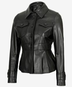 Gladys Women's Black Peplum Leather Jacket