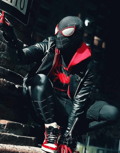 Spider‑Man Miles Morales Biker Hoodie Jacket - Image 3