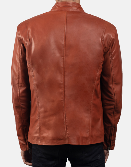 Tan Brown Leather Biker Jacket - Image 2