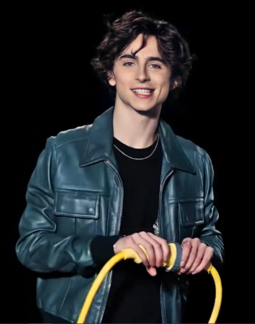 Timothée Chalamet Green Leather Jacket - Image 2