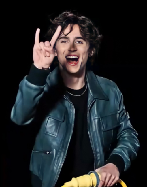 Timothée Chalamet Green Leather Jacket - Image 3