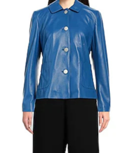Women's Blue Tagliatore Moto Leather Jacket - Image 2