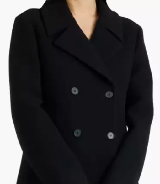 Shalon Women's Black Double Breasted 3/4 Length Wool Coat - Image 2