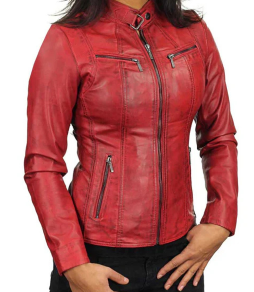 Women's Red Versona Leather Jacket - Image 2