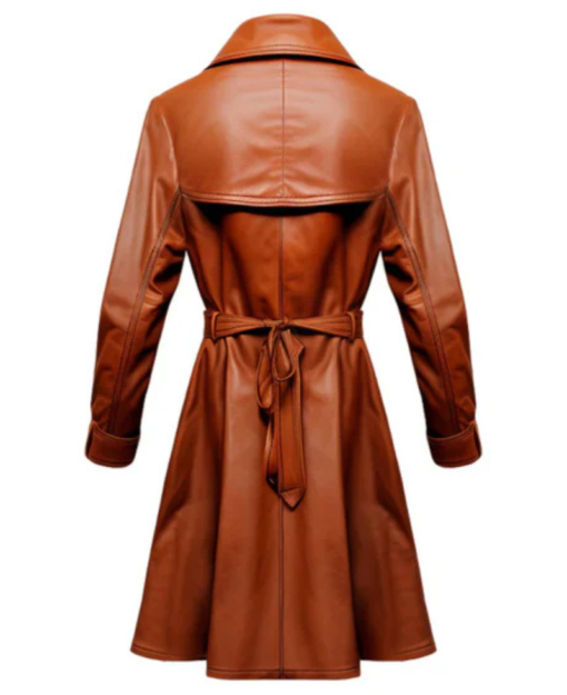 Women's Brown Echelon Long Leather Coat - Image 2
