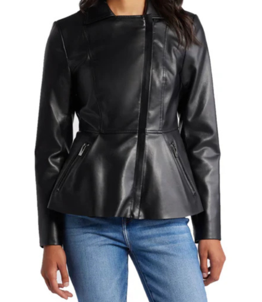 Women's Black Peplum Moto Leather Jacket - Image 2