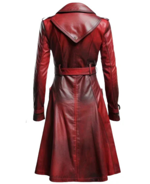 Women's Red Vire Long Leather Coat - Image 2