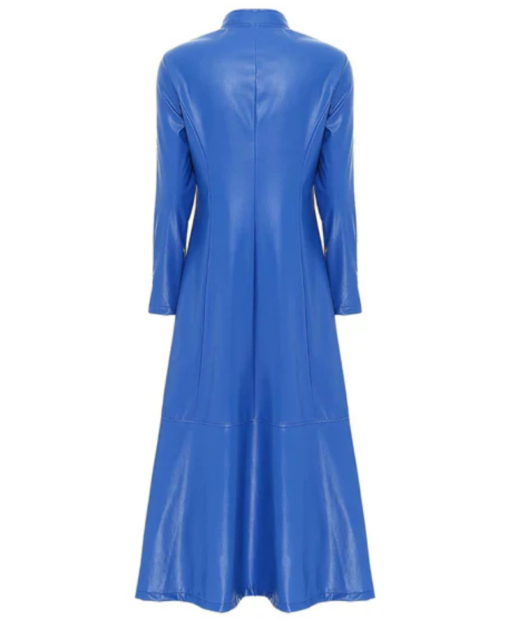 Women's Blue Ankle-Length Leather Trench Coat - Image 2