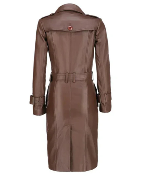 Women's Brown Double-Breasted Leather Coat - Image 2