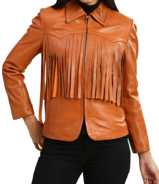 Women's Brown Fringe Stylish Leather Jacket