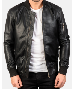 Bomia Ma-1 Black Leather Bomber Jacket
