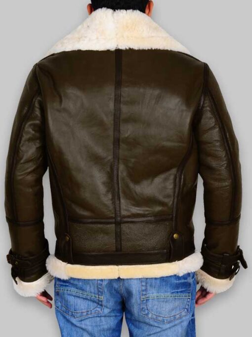 WWII B3 Bomber Men Army Green Shearling Jacket - Image 5