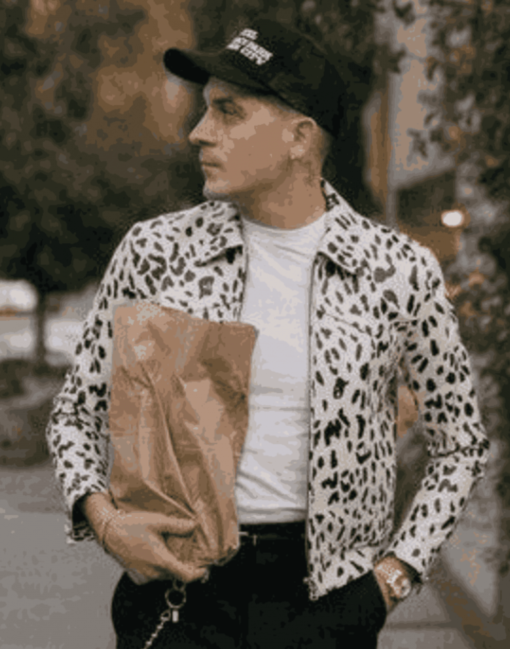 White & Black G-Eazy Leopard Leather Jacket
