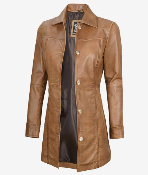 Women's Camel Brown Real Leather Coat