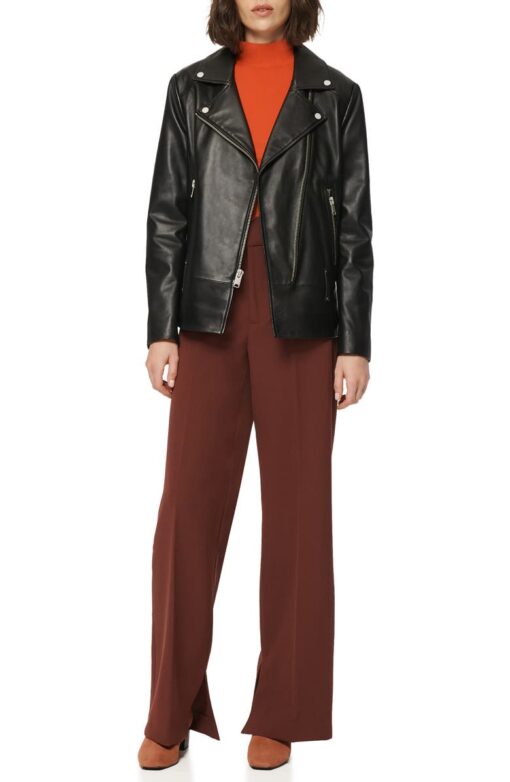 Womens Lapel Collar Leather Jacket In Black - Image 2