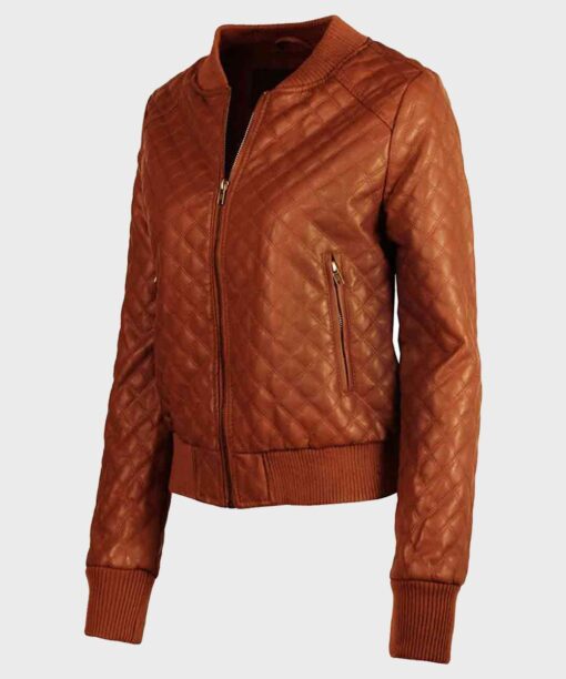 Womens Quilted Tan Brown Leather Jacket