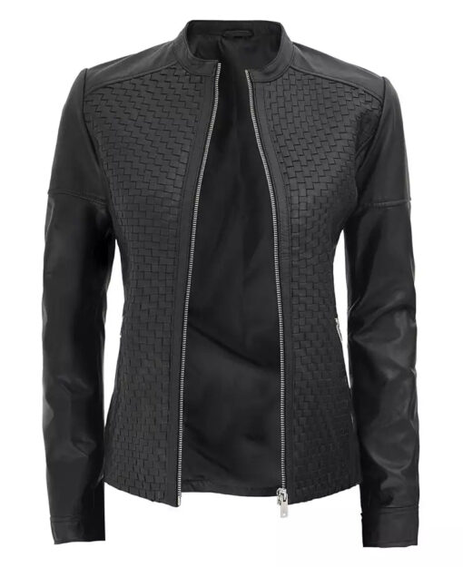 Women's Maude Textured Black Leather Jacket - Image 2