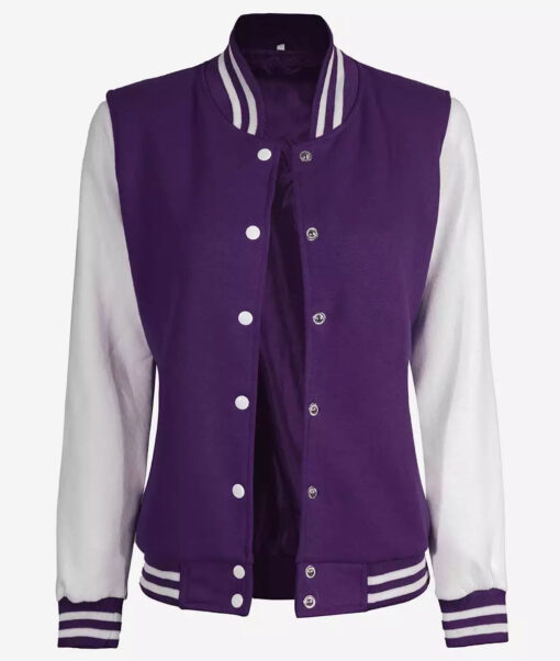 Women's Purple and White Varsity Jacket - Baseball Style