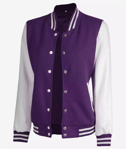 Women's Purple and White Varsity Jacket - Baseball Style - Image 2