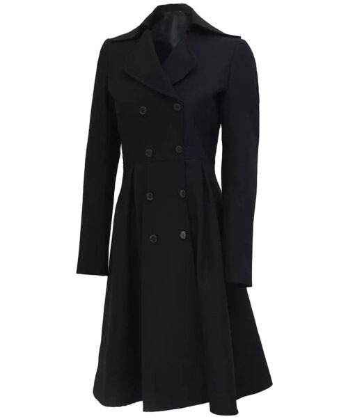 Carol Women's Black Double Breasted Wool Trench Coat - Image 2