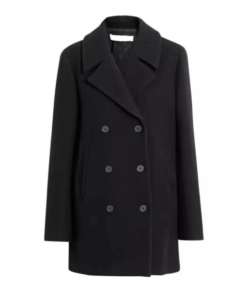 Shalon Women's Black Double Breasted 3/4 Length Wool Coat
