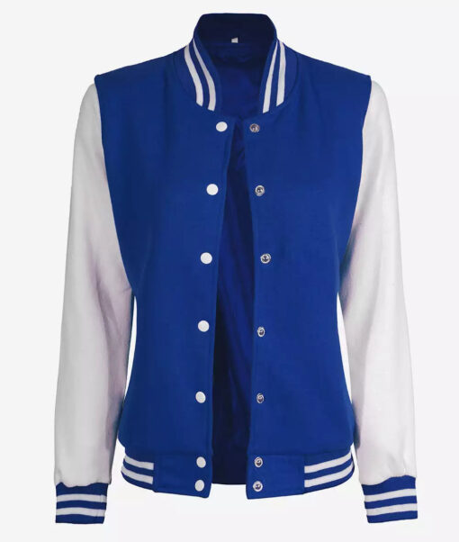 Women's Royal Blue and White Varsity Jacket - Baseball Style
