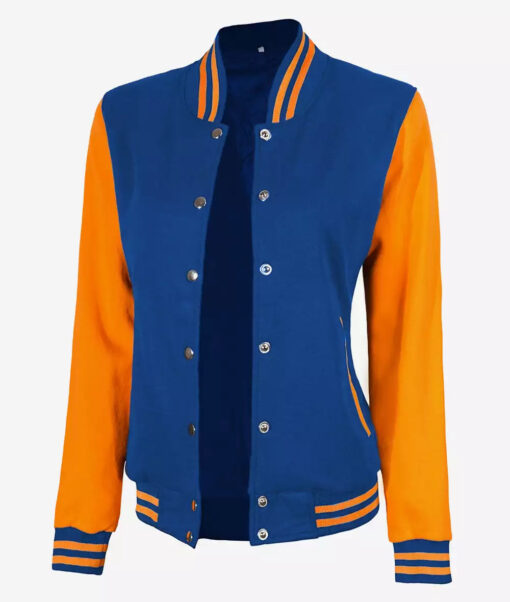 Women's Yellow and Royal Blue Varsity Jacket - Baseball Style - Image 2