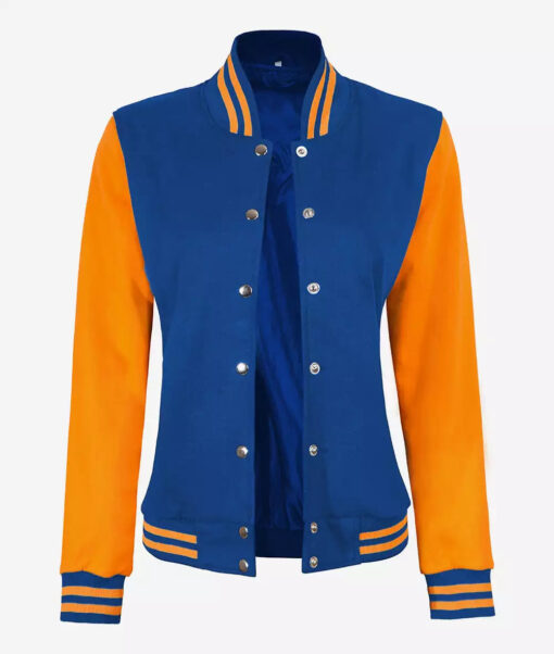 Women's Yellow and Royal Blue Varsity Jacket - Baseball Style